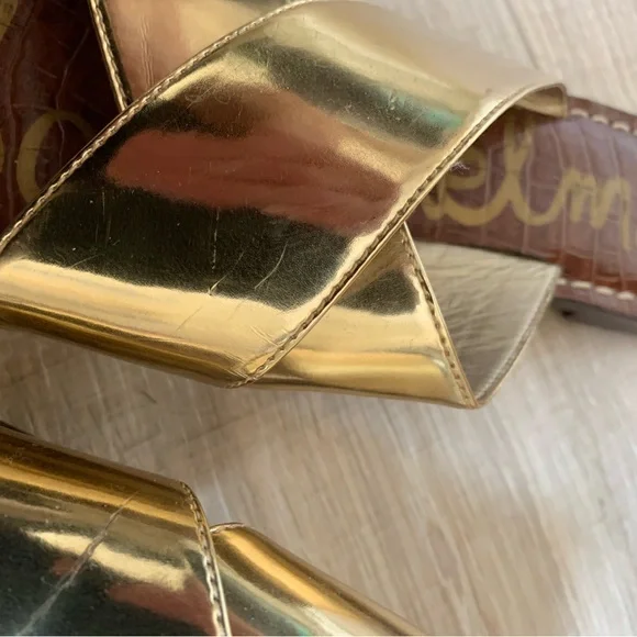 Sam Edelman Gold Metallic Slide Sandals 8 - Picture 5 of 6